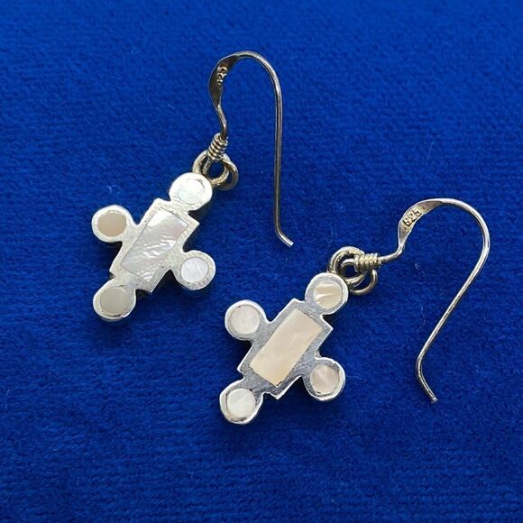 💛 925 Vintage Mother Of Pearl Geometric Ring & Earring Set - Picture 3 of 6